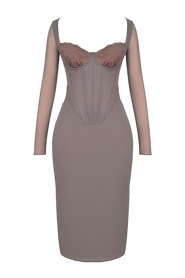 Safran Mocha Corset Midi Dress Product Image