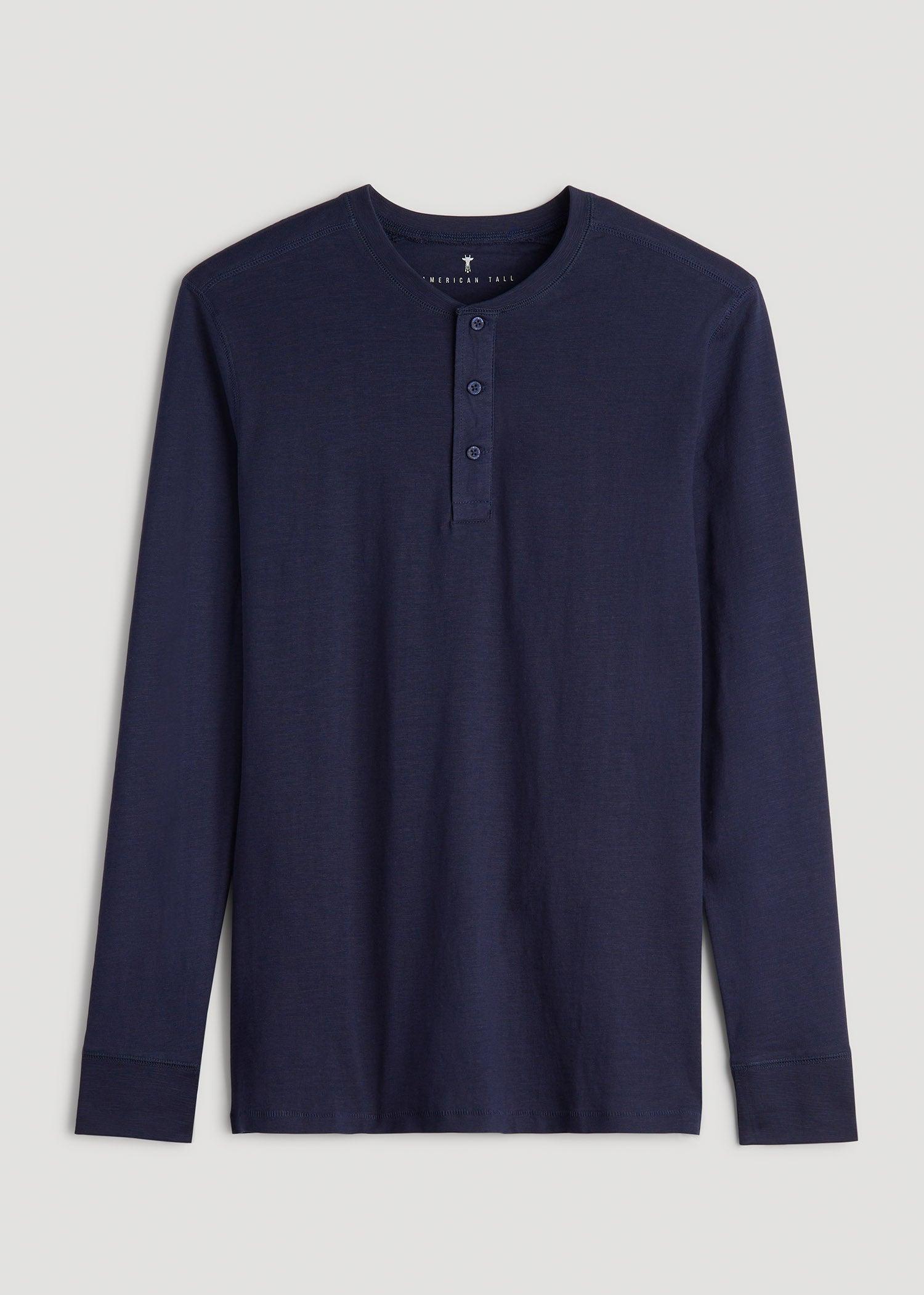 Three-Button Long Sleeve Slub Henley for Tall Men in Navy Male Product Image