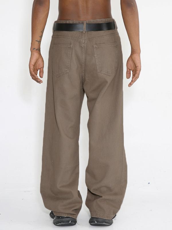 Simple Mid-High Waist Solid Color Loose Jeans Product Image