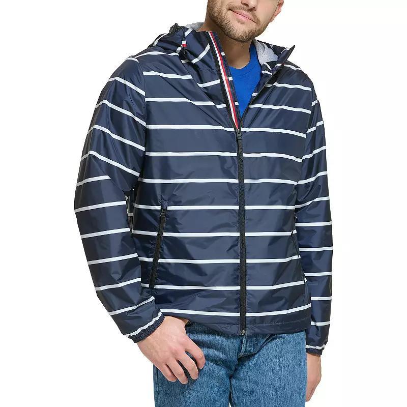 Men's Tommy Hilfiger Logo Patch Hooded Rain Jacket, Size: Small, Black Product Image