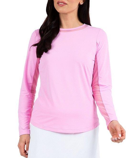 IBKUL Long Sleeve Mesh Inlay Crew Neck Top Product Image
