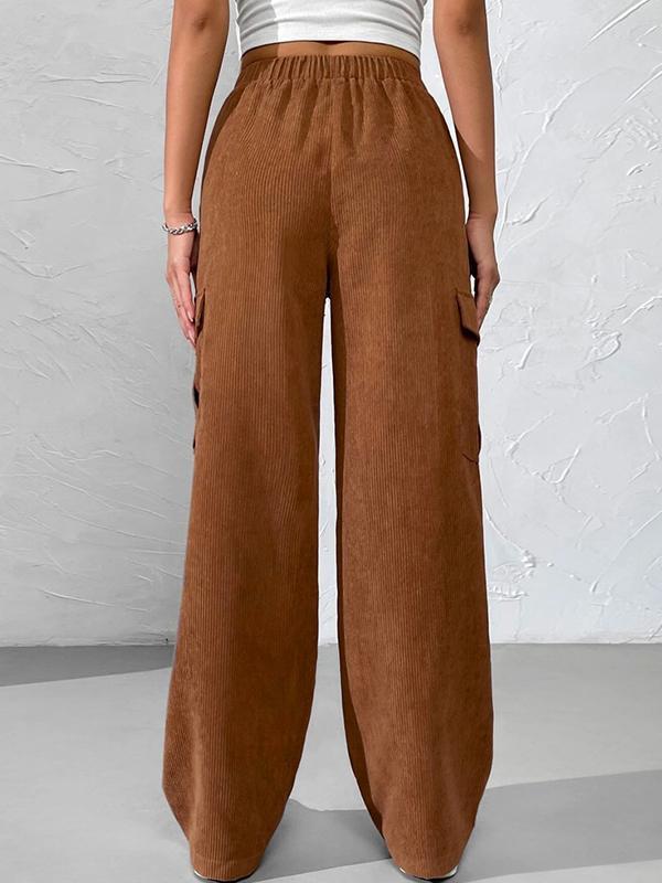 Corduroy Elastic Waist Cargo Wide Leg Pants Product Image