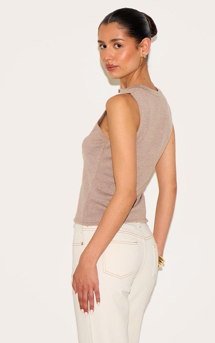 Tall Mocha Button Through Sleeveless Top Product Image