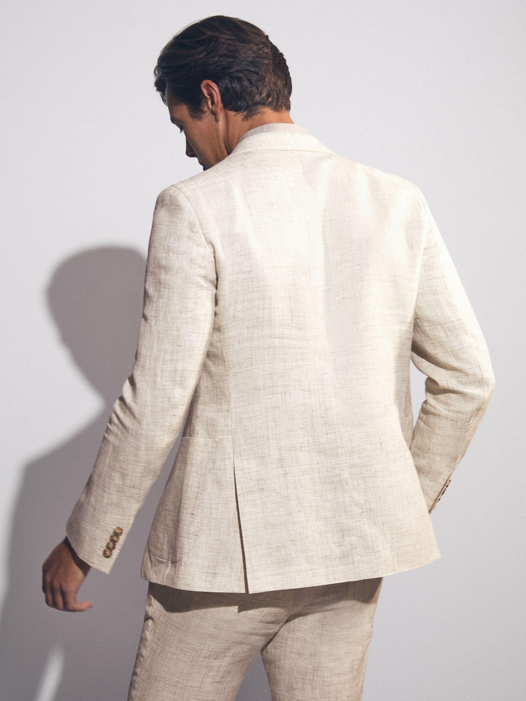 Slim Fit Linen Single Breasted Check Suit Blazer in Oatmeal Product Image