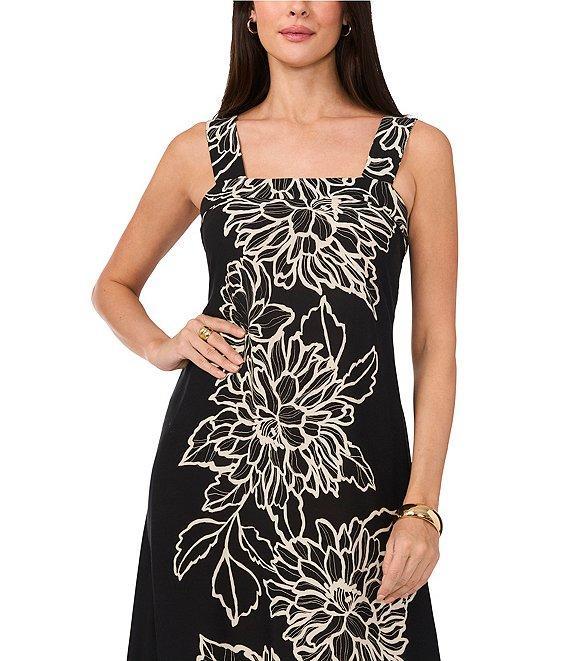Vince Camuto Woven Square Neckline Sleeveless Printed Maxi Shift Dress Product Image