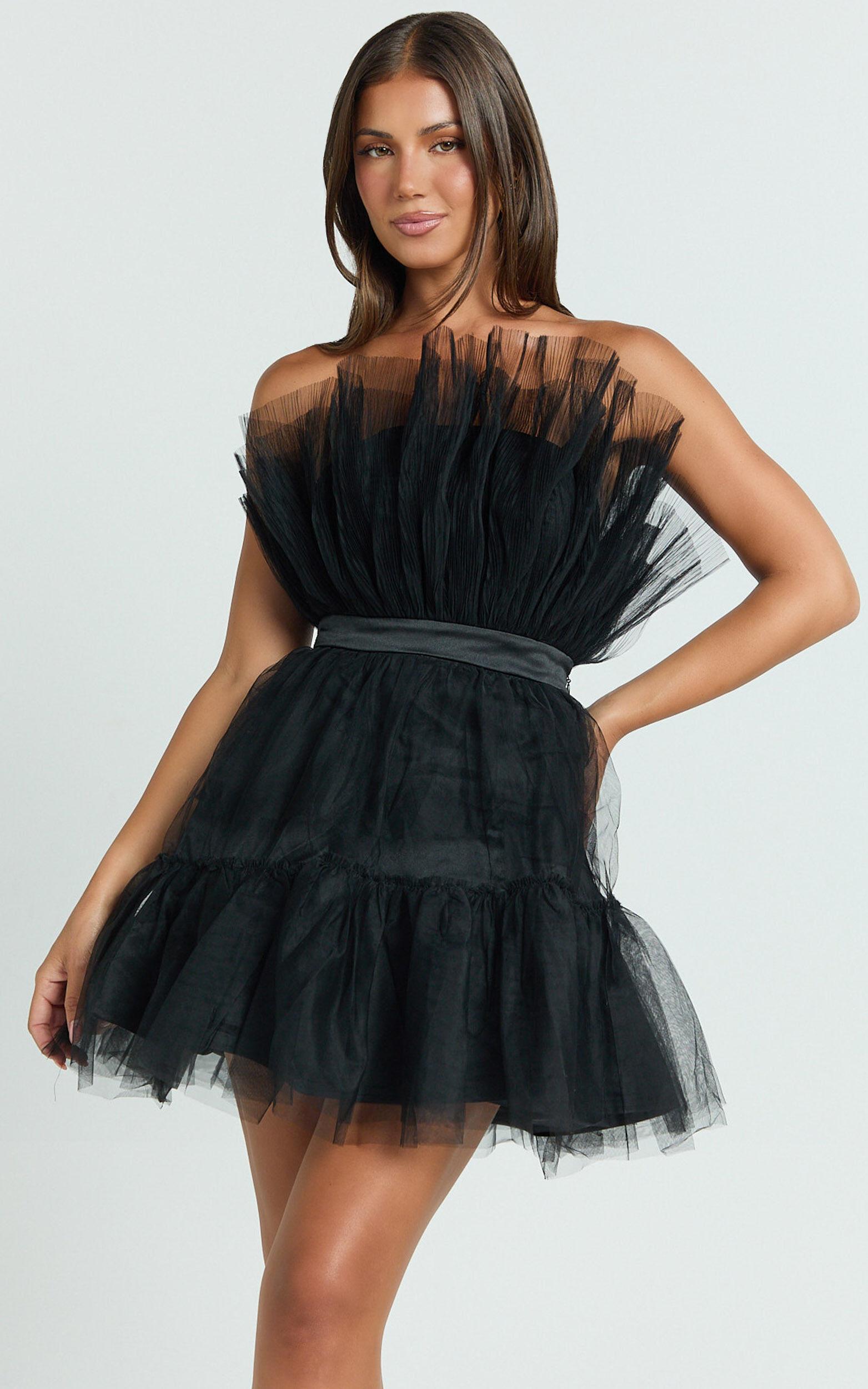 Amalya Mini Dress - Tiered Tulle Fit and Flare Dress in Black Product Image