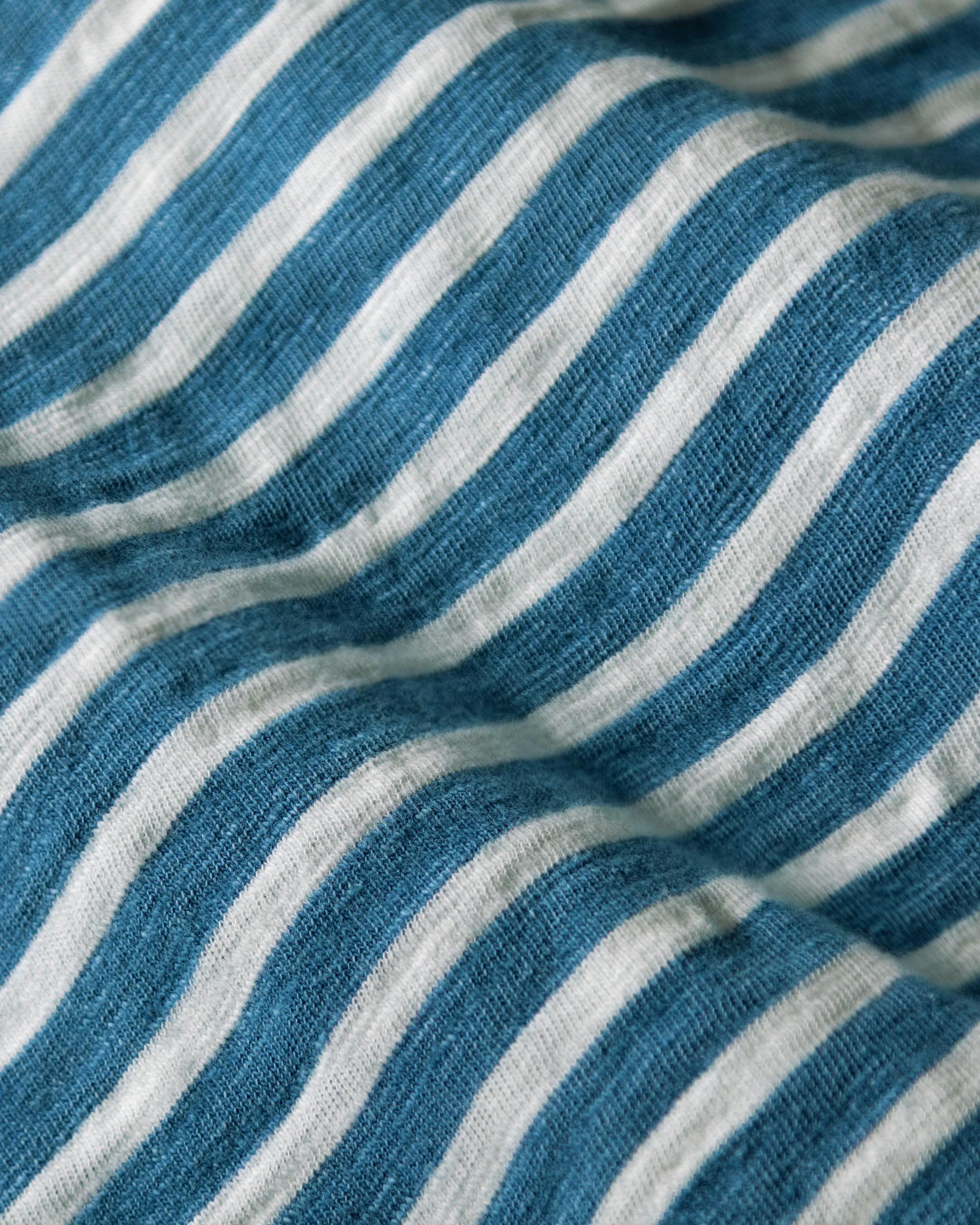 Long Sleeve Indigo Polo in Blue/White Even Stripe Product Image