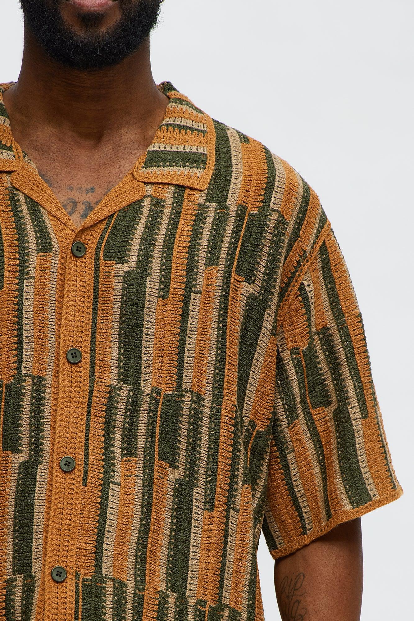 Victor Crochet Cuban Collar Button Down Shirt - Multi Color Male Product Image