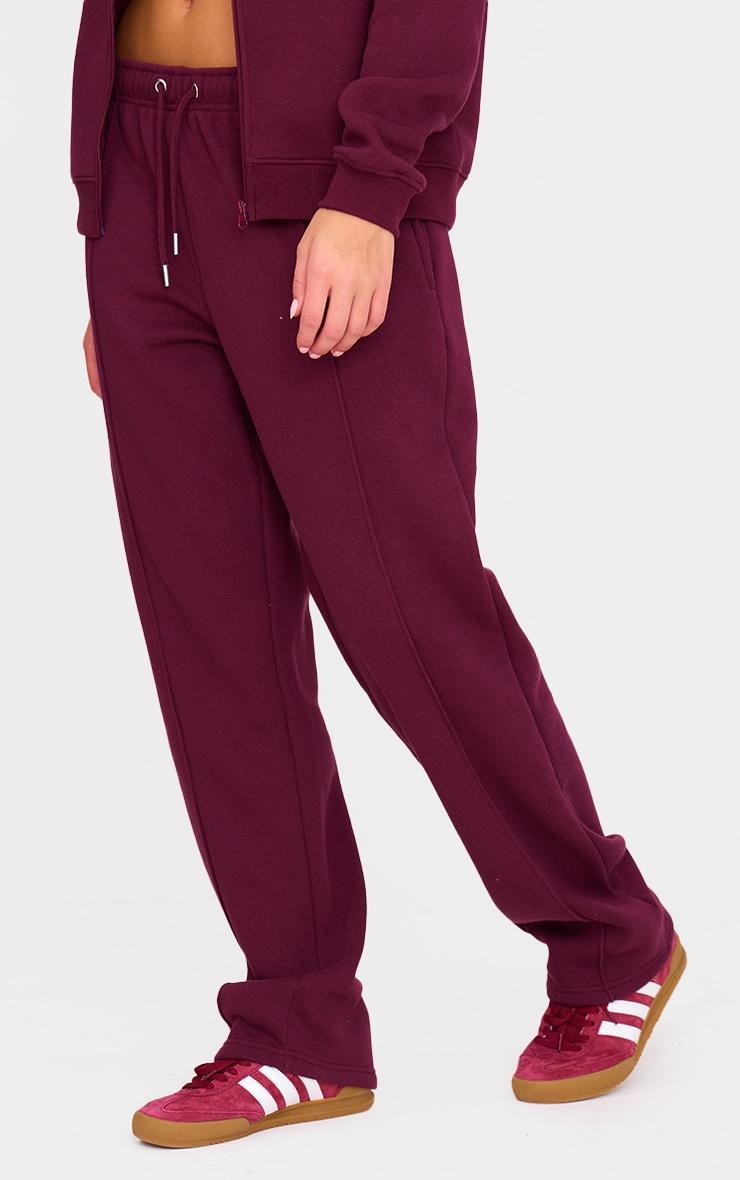 Burgundy Seam Detail Wide Leg Sweatpants Product Image