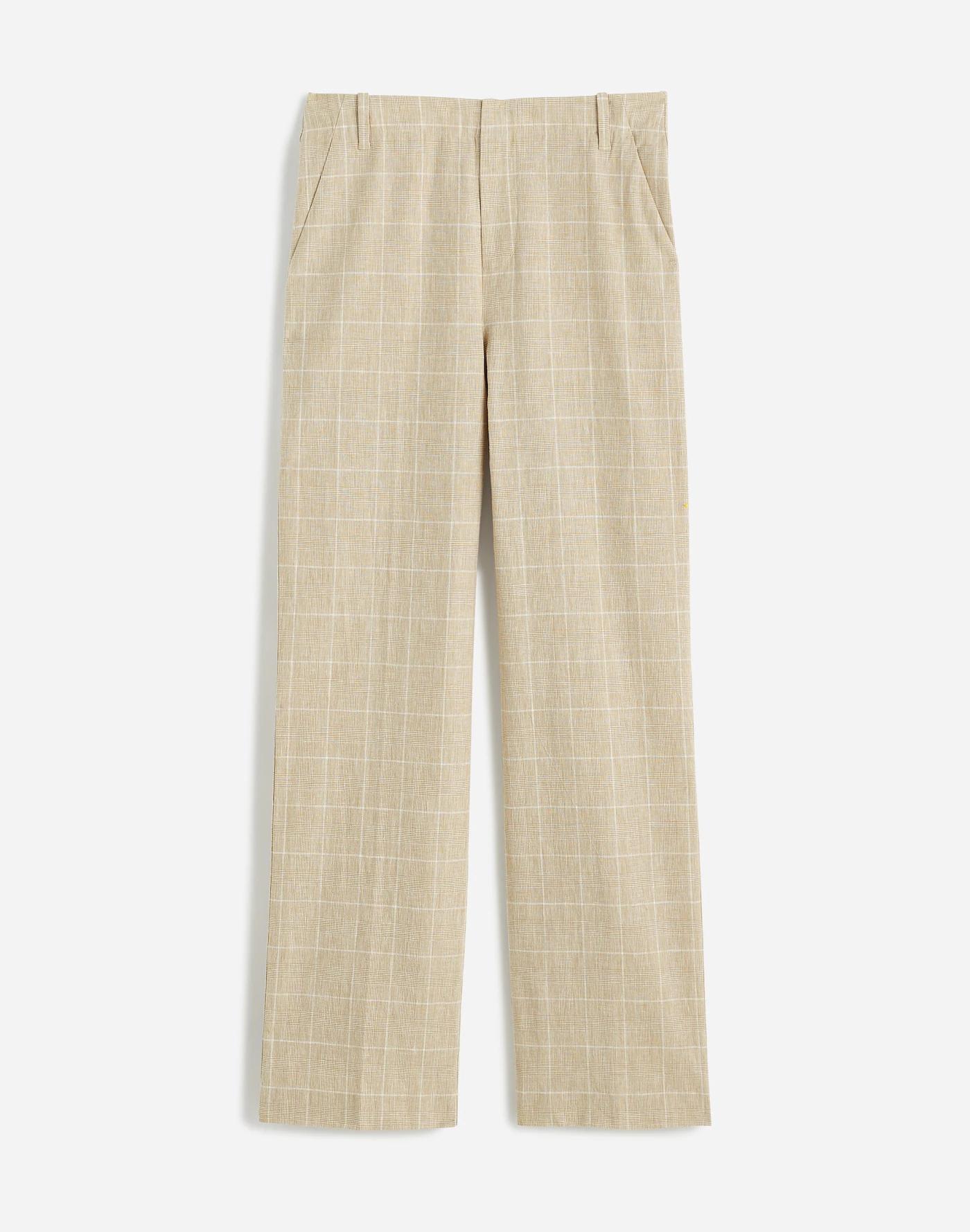 Mid-Rise Straight Pants in Plaid Linen Blend Product Image