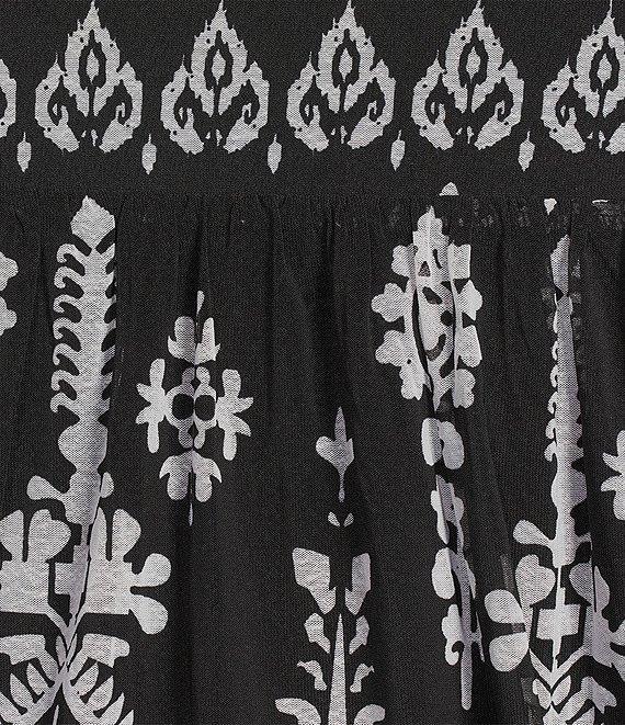 Calessa Plus Size Mesh Knit Abstract Mosaic Square Neck Elbow Puff Sleeve Blouse Product Image