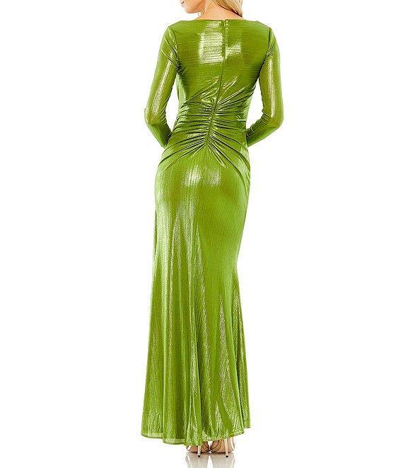 Mac Duggal Metallic Scoop Neckline Long Sleeve Ruched Bodice Gown Product Image