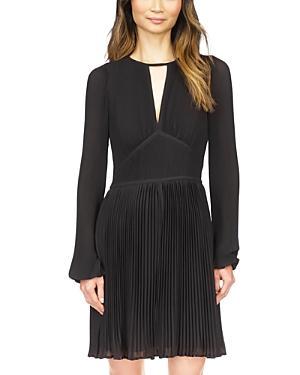 MICHAEL Michael Kors Solid Eco Poly Keyhole V-Neck Elastic Sleeve Cuff Fit  Flare Dress Product Image