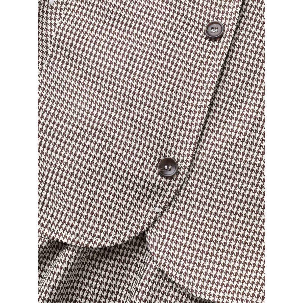 Plus Size Square Neck Houndstooth Elastic Waist Dress Browncoffeecolor Women At the Office Button Square Neck Sleeveless Curvy BloomChic 22-24/3X Product Image