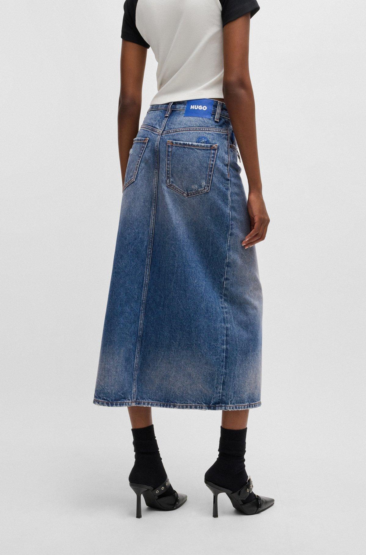 Denim midi skirt with front slit Product Image