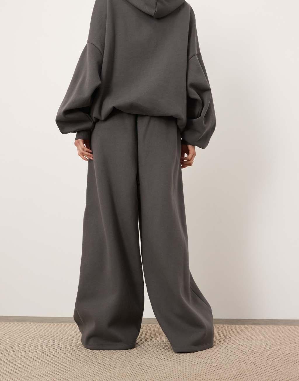 ASOS EDITION premium oversized heavy weight wide leg sweatpants with seam detail in charcoal Product Image