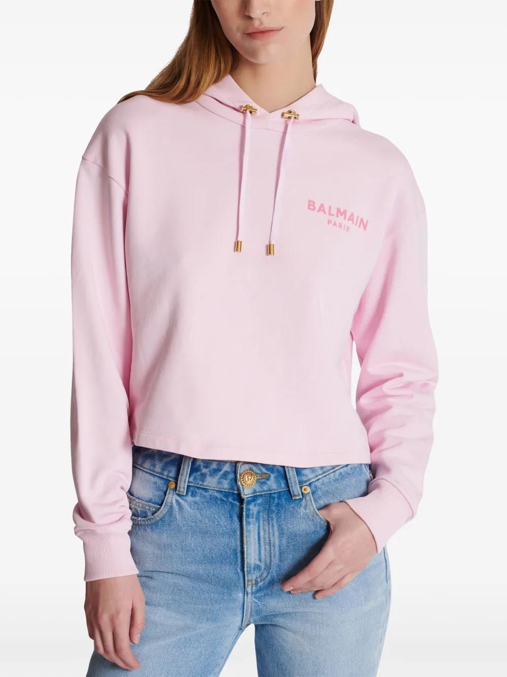 flocked-logo cotton hoodie Product Image