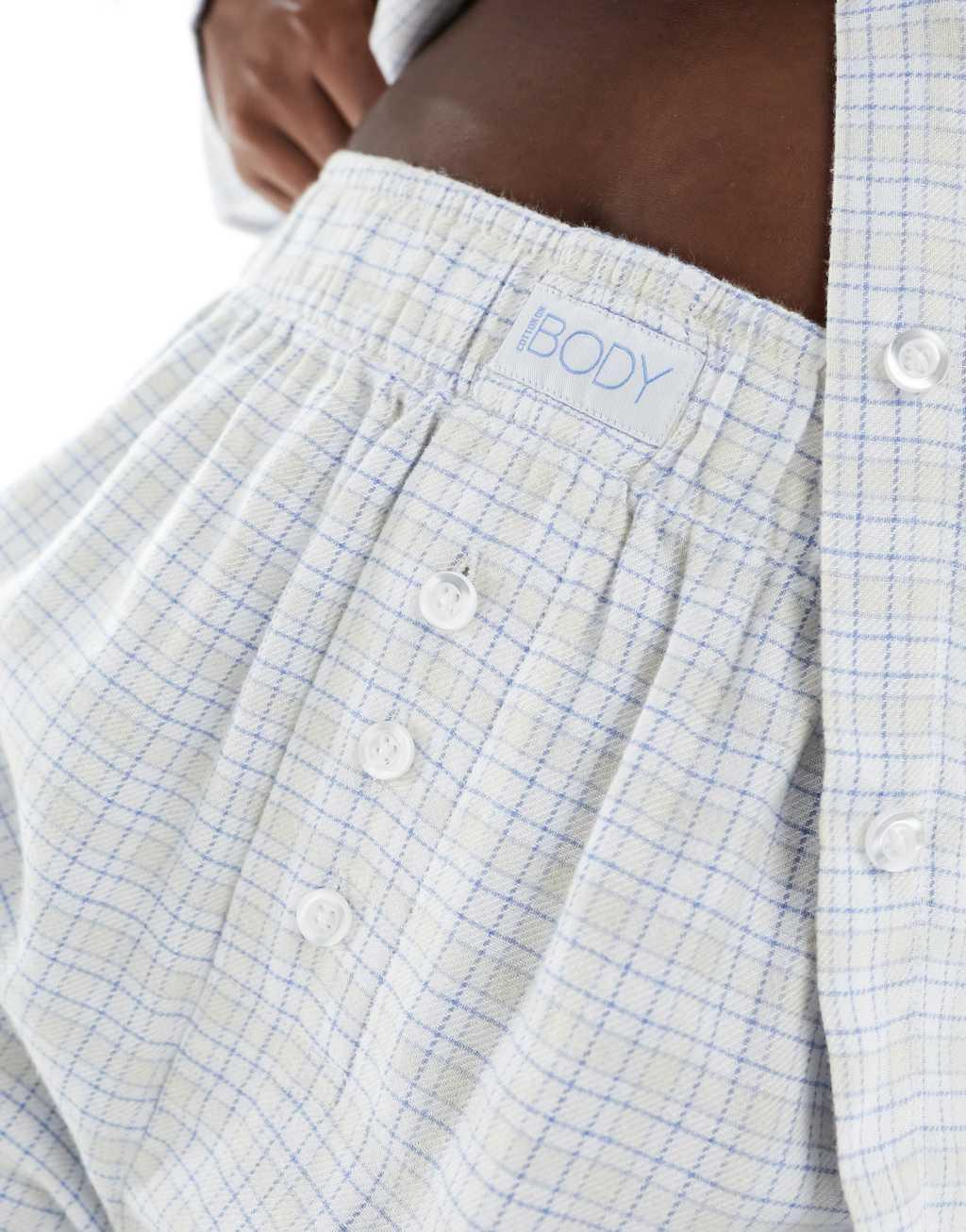 Cotton On flannel check boxer pajama shorts in panna cotta  Product Image