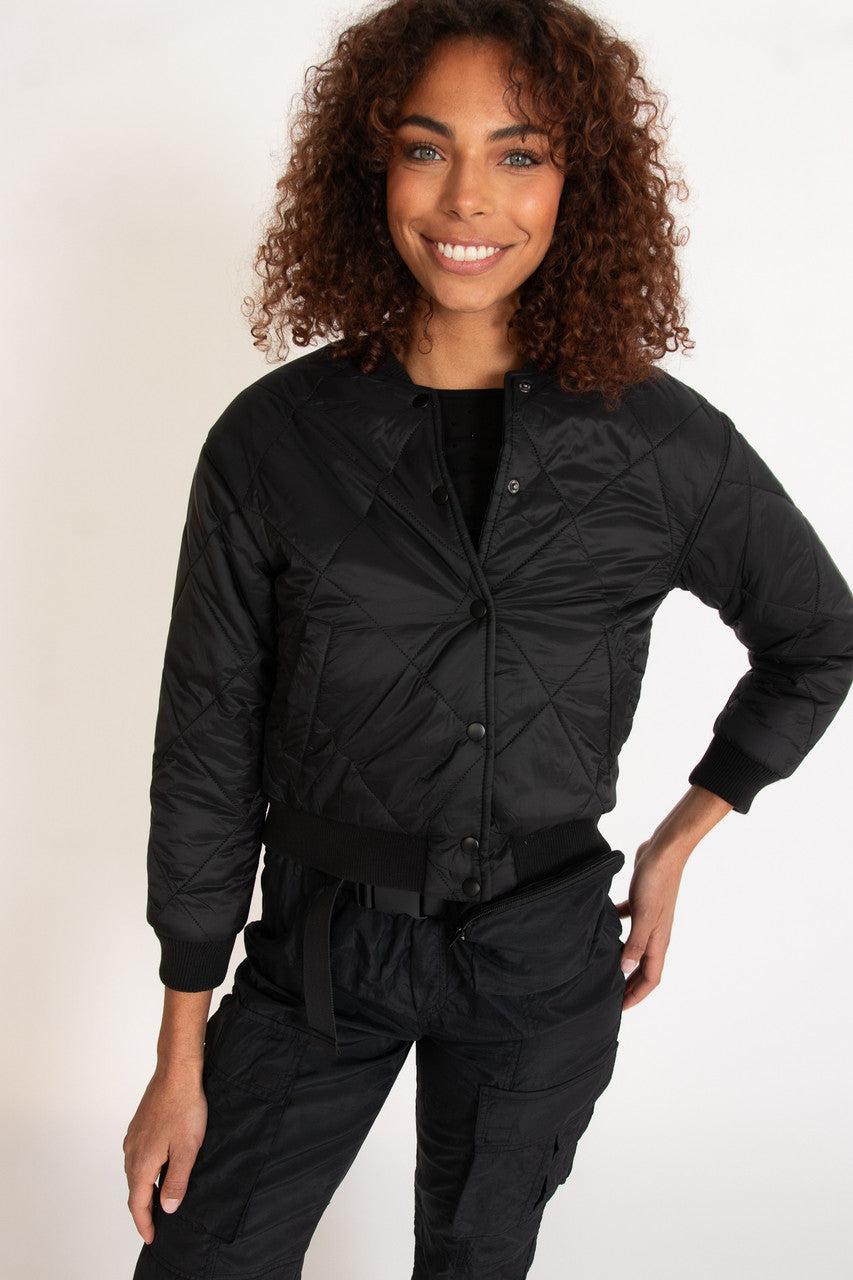 Black Quilted Bomber Jacket Product Image