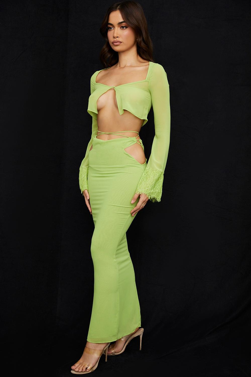 Madeline Lime Green Georgette Maxi Skirt Product Image