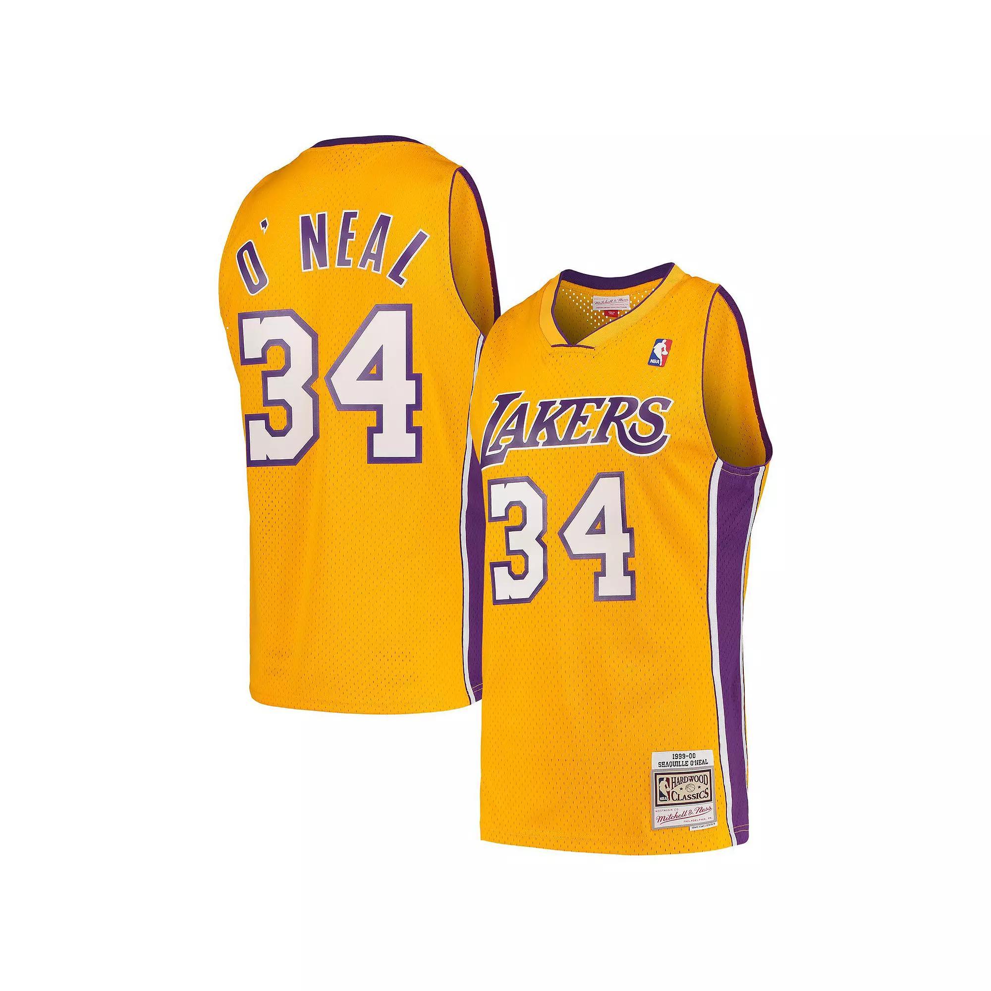 Men's Mitchell & Ness Shaquille O'Neal Gold Los Angeles Lakers Hardwood Classics 1999-00 Swingman Jersey,  Product Image