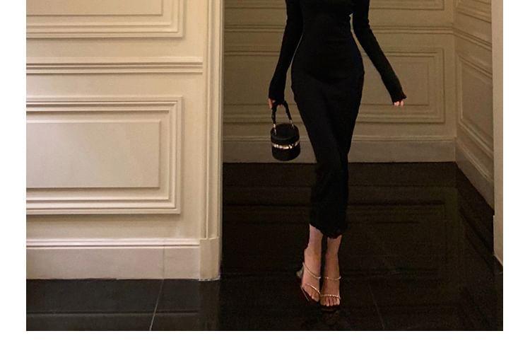 Long-Sleeve Turtleneck Cold-Shoulder Plain Midi Sheath Dress Product Image