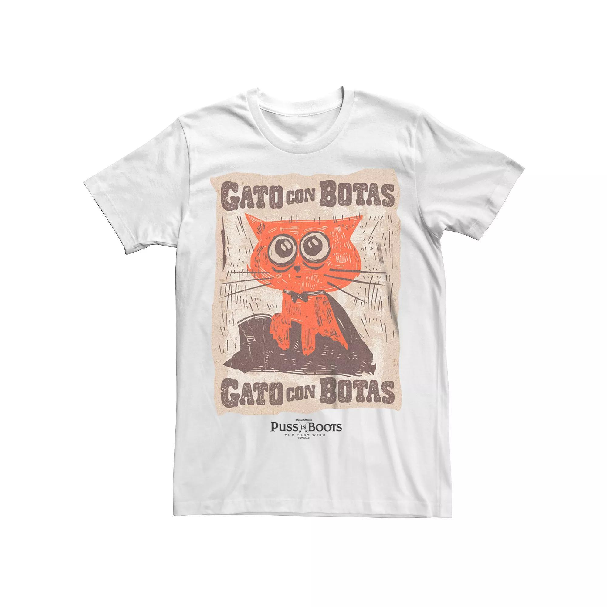 Men's Puss In Boots Orange Cat Tee, Size: Large, White Product Image