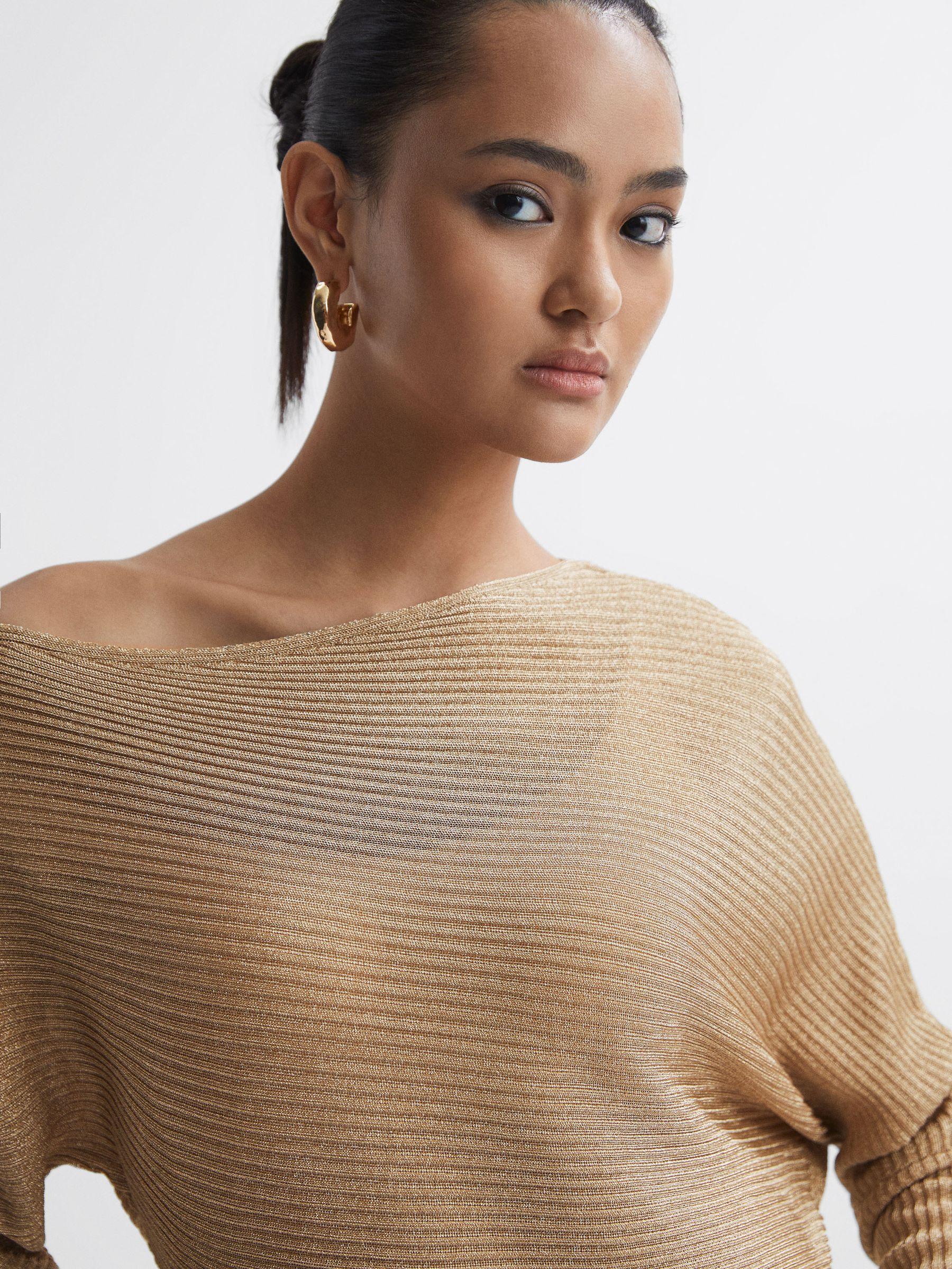 Metallic Asymmetric Knitted Top in Gold Product Image