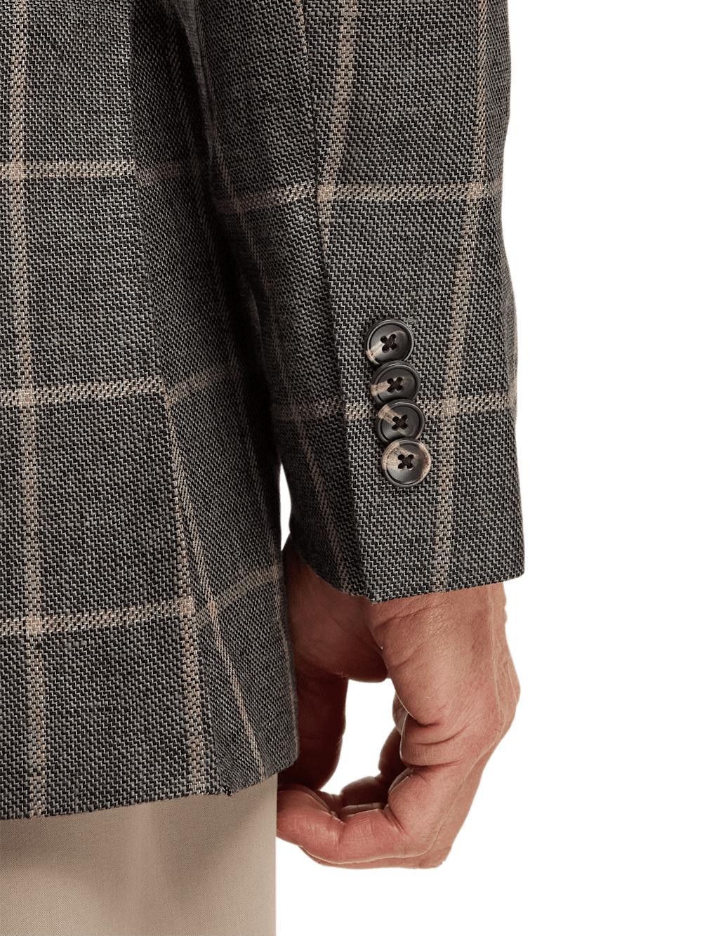 Linen Windowpane Single Breasted Notch Lapel Sport Coat - Charcoal Product Image