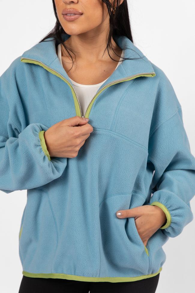 Outside The Box Blue Contrast Trim Fleece Pullover FINAL SALE Product Image