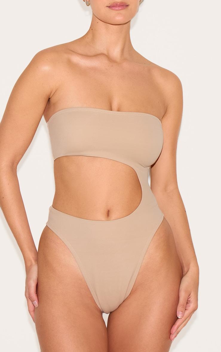 Nude Bandeau Cut Out High Leg Swimsuit Product Image