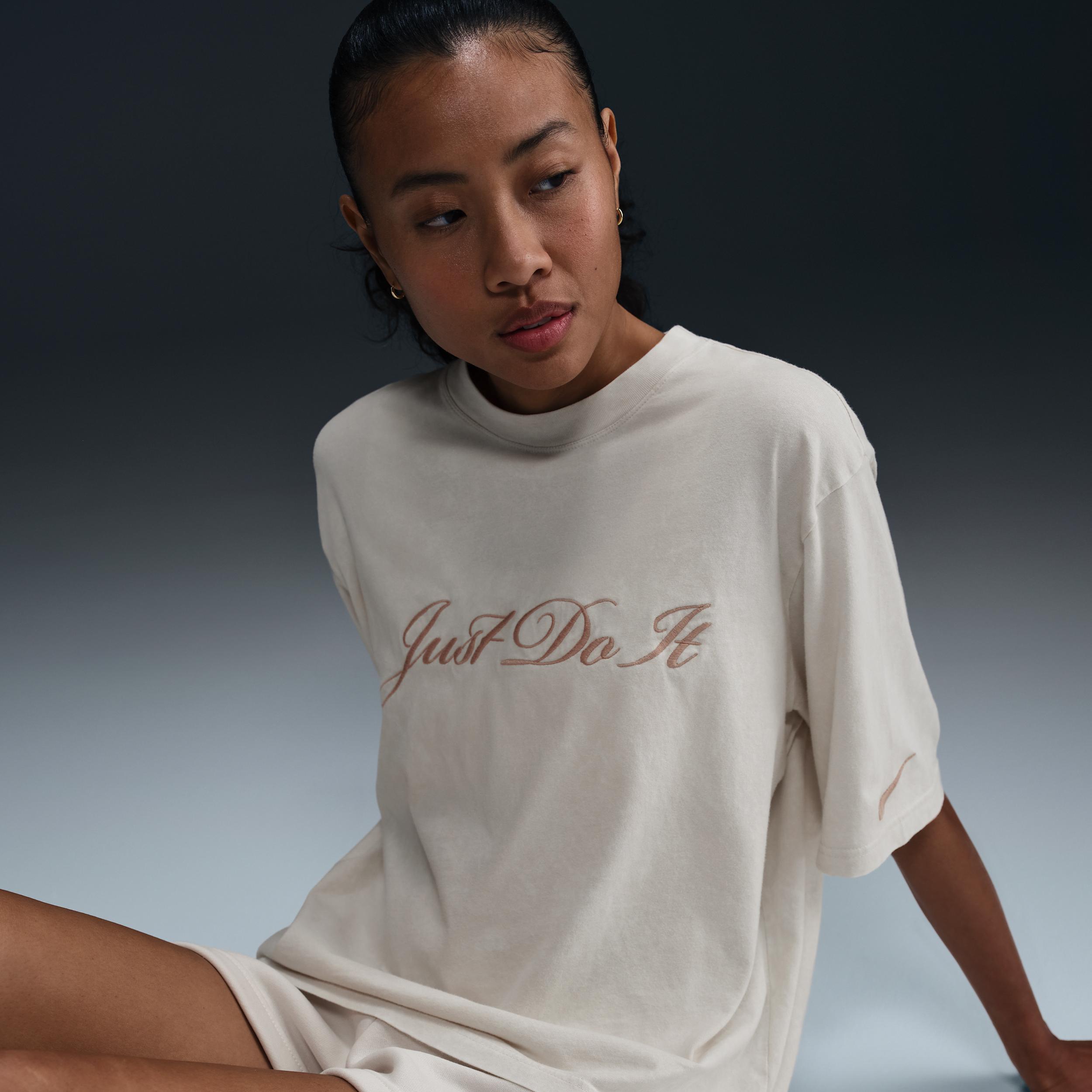 Women's Nike Sportswear "Just Do It" Embroidered Stonewash Graphic Tee, Size: Small, Light Orewood Product Image