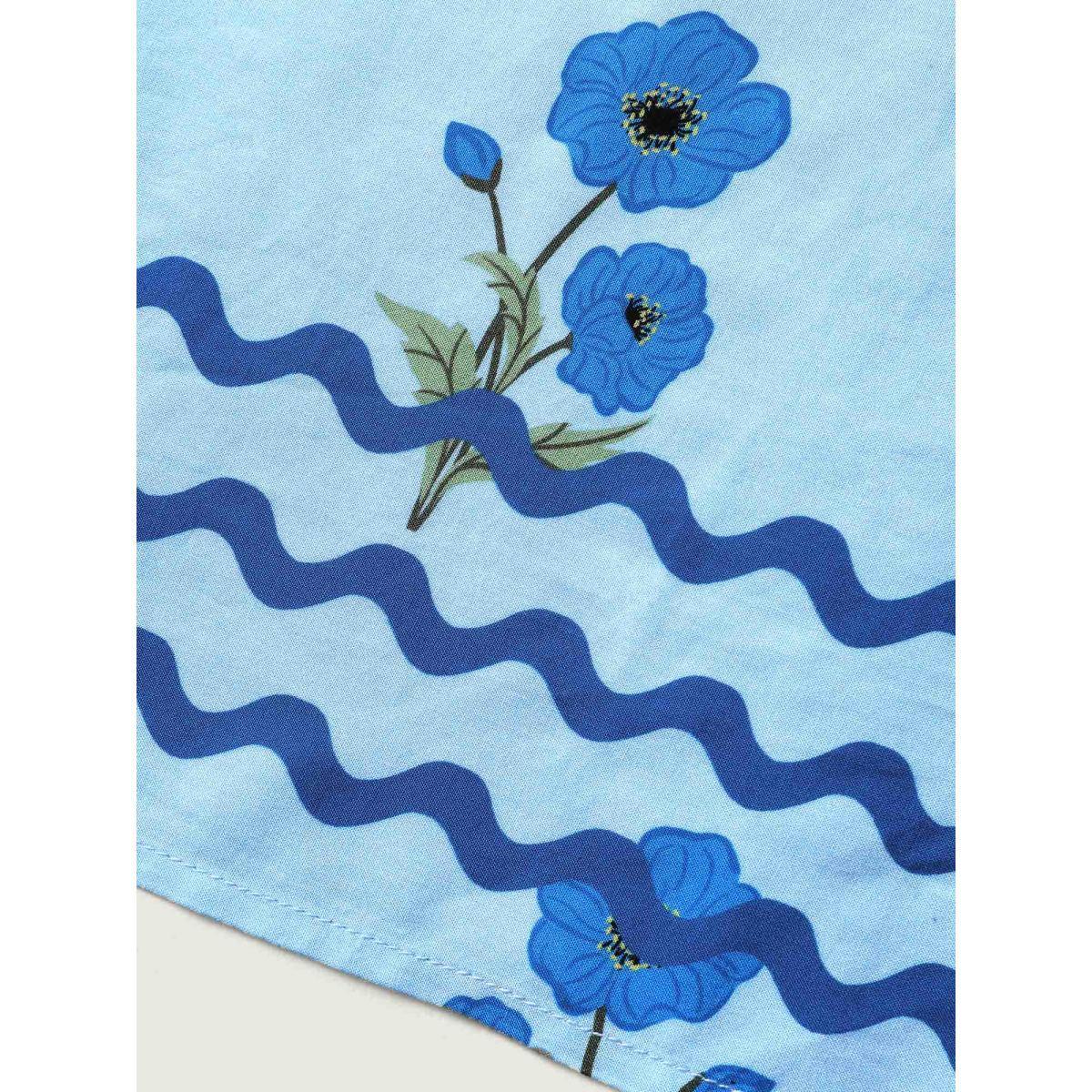 Plus Size Rayon Neck Tie Pockets Floral Midi Dress Skyblue Women Square Neck Short sleeve Curvy BloomChic 26/4X Product Image