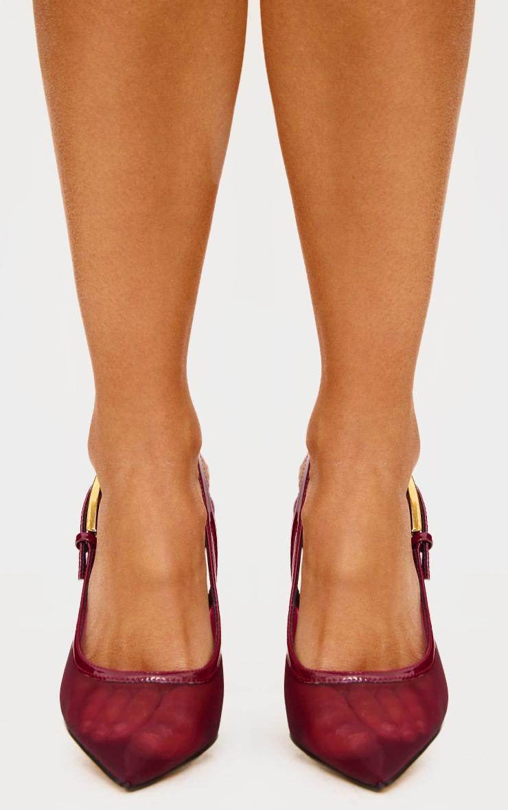 Burgundy Mesh Gold Buckle Point Toe Court Heels Product Image