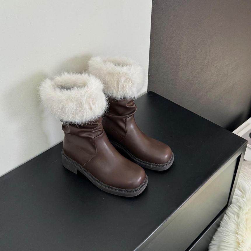 Fleece Panel Chunky Heel Short Boots Product Image