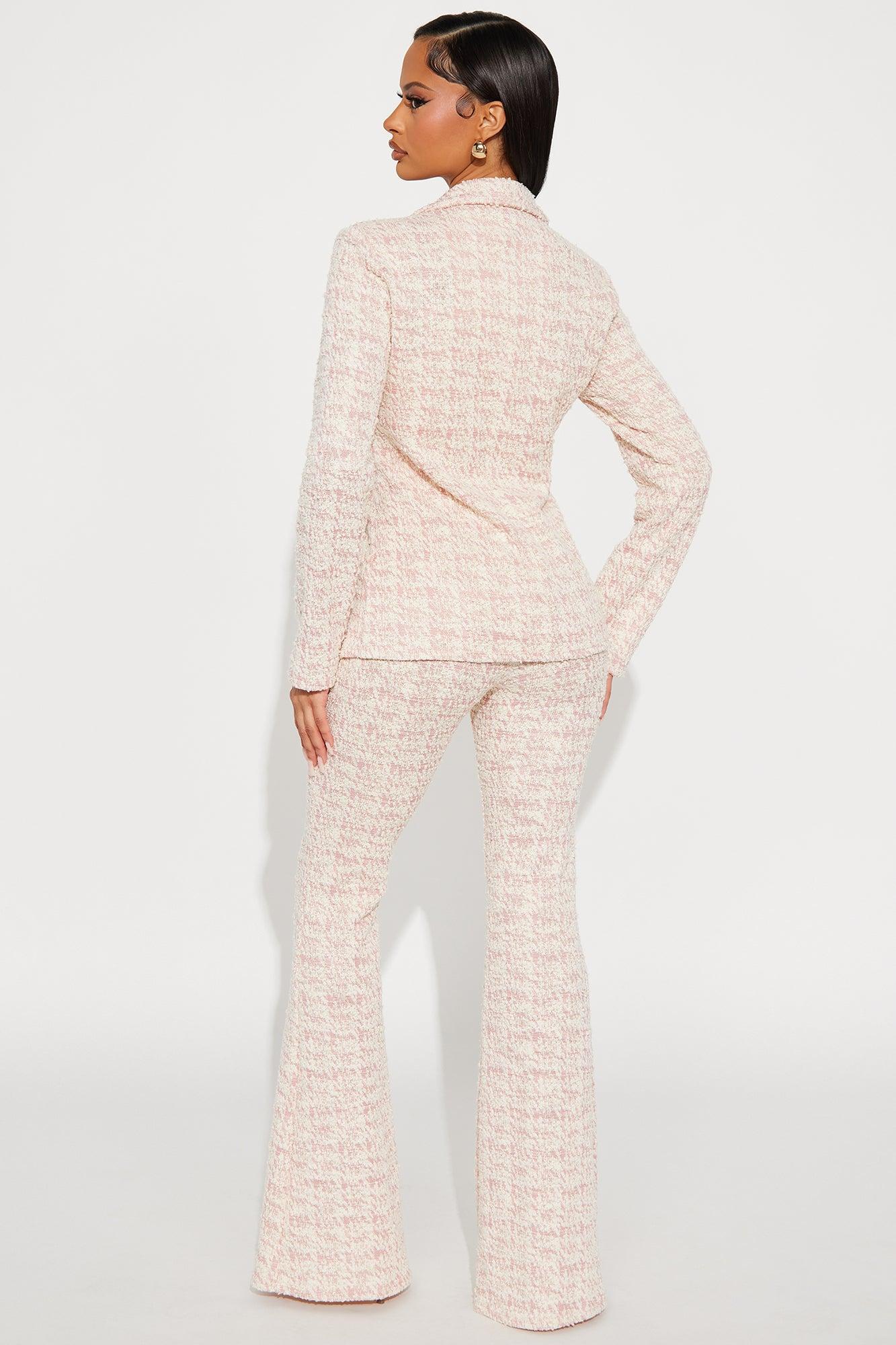 Avery Knit Tweed Blazer Pant Set - Pink Female Product Image