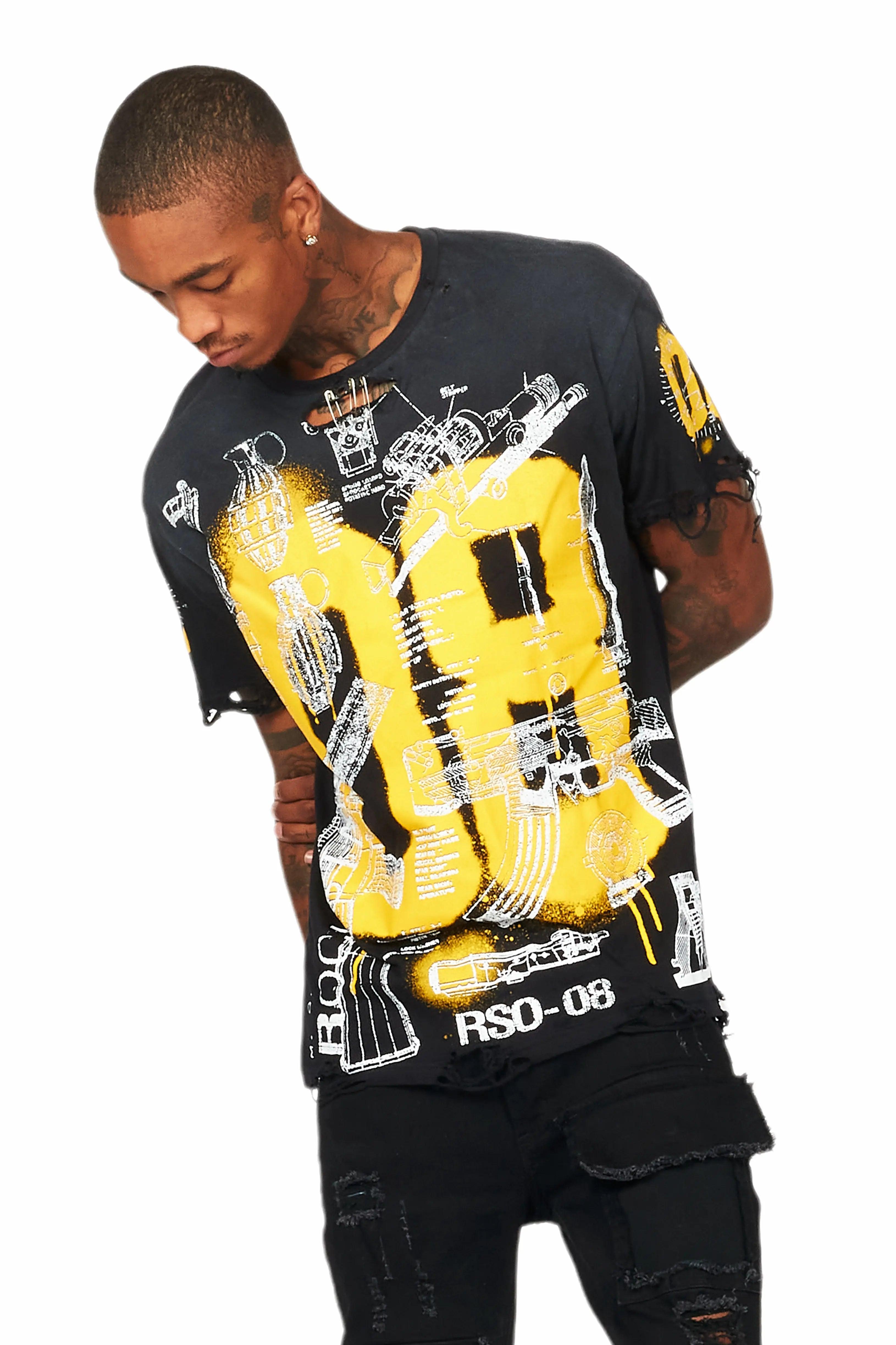 Atsen Black Oversized Graphic T-Shirt Male Product Image