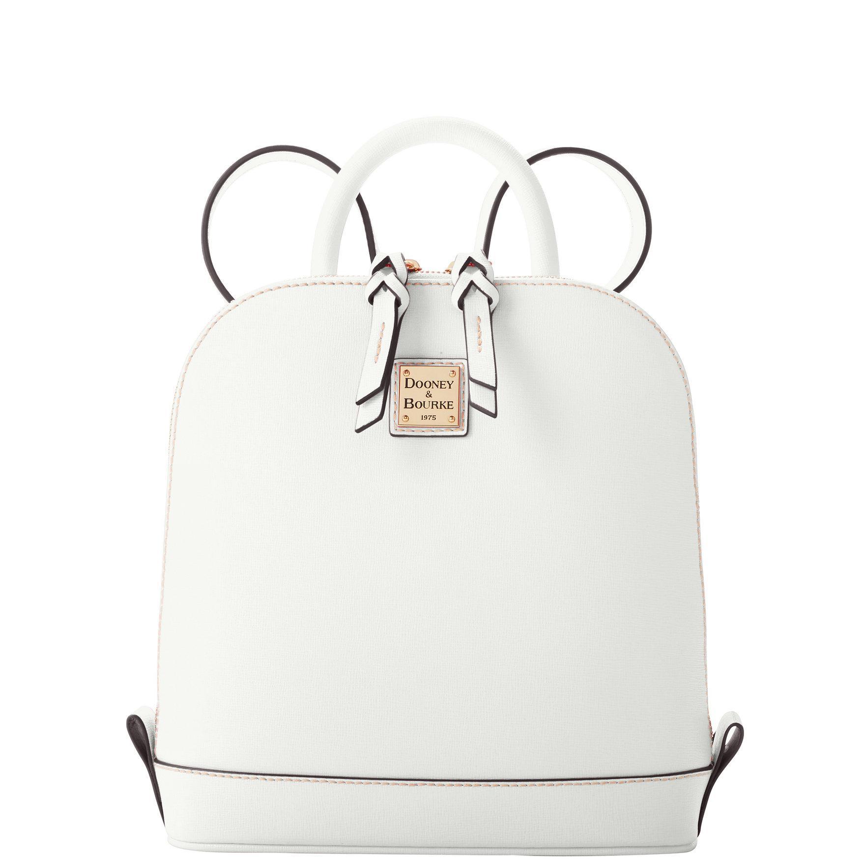 Dooney & Bourke Womens Saffiano Small Zip Pod Leather Backpack in Off White Product Image