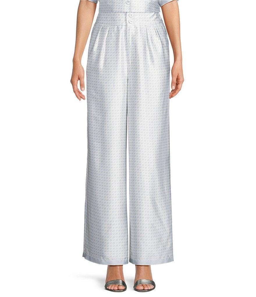 Le' AL.X Logo Print Satin High Waisted Pleated Front Wide Leg Coordinating Pants Product Image