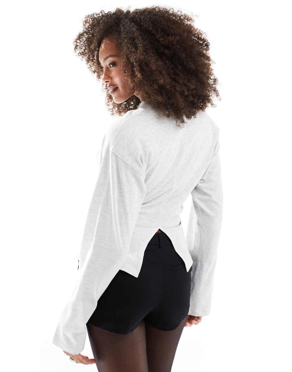 ASOS DESIGN corset waist long sleeve tee in heathered ice Product Image