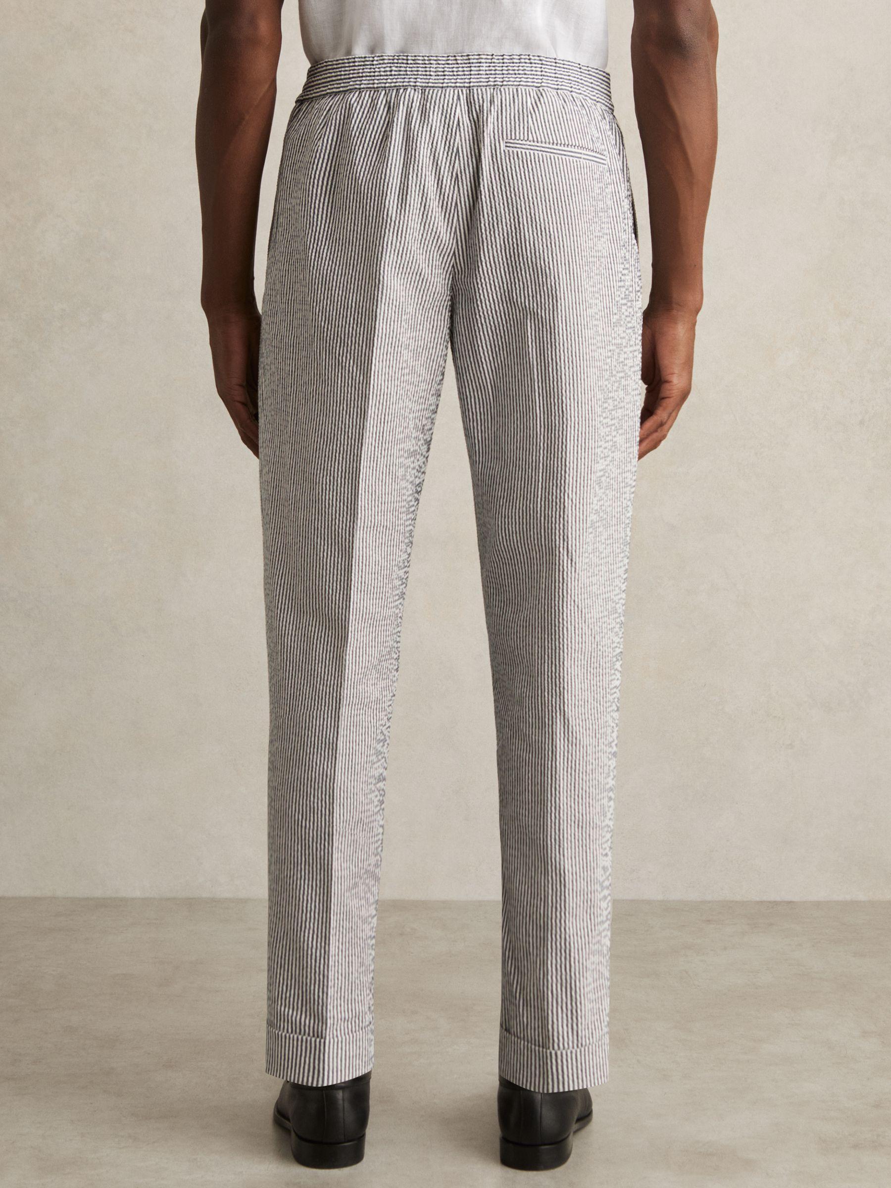Stretch Seersucker Stripe Trousers in Navy/White Product Image