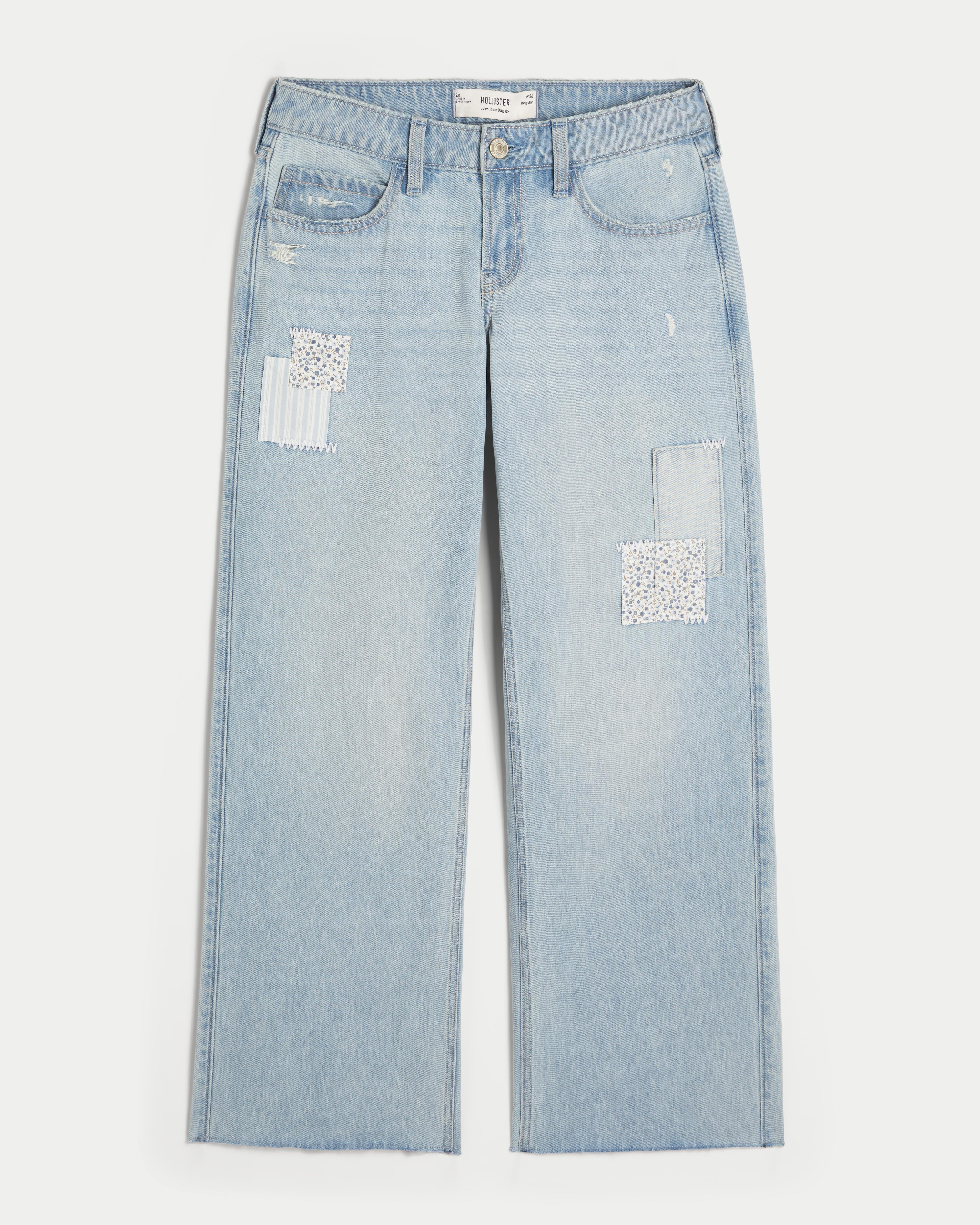 Low-Rise Light Wash Patchwork Baggy Jeans Product Image