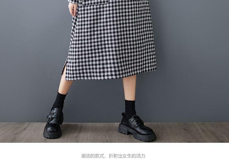 Long-Sleeve Plaid Midi Shirt Dress Product Image