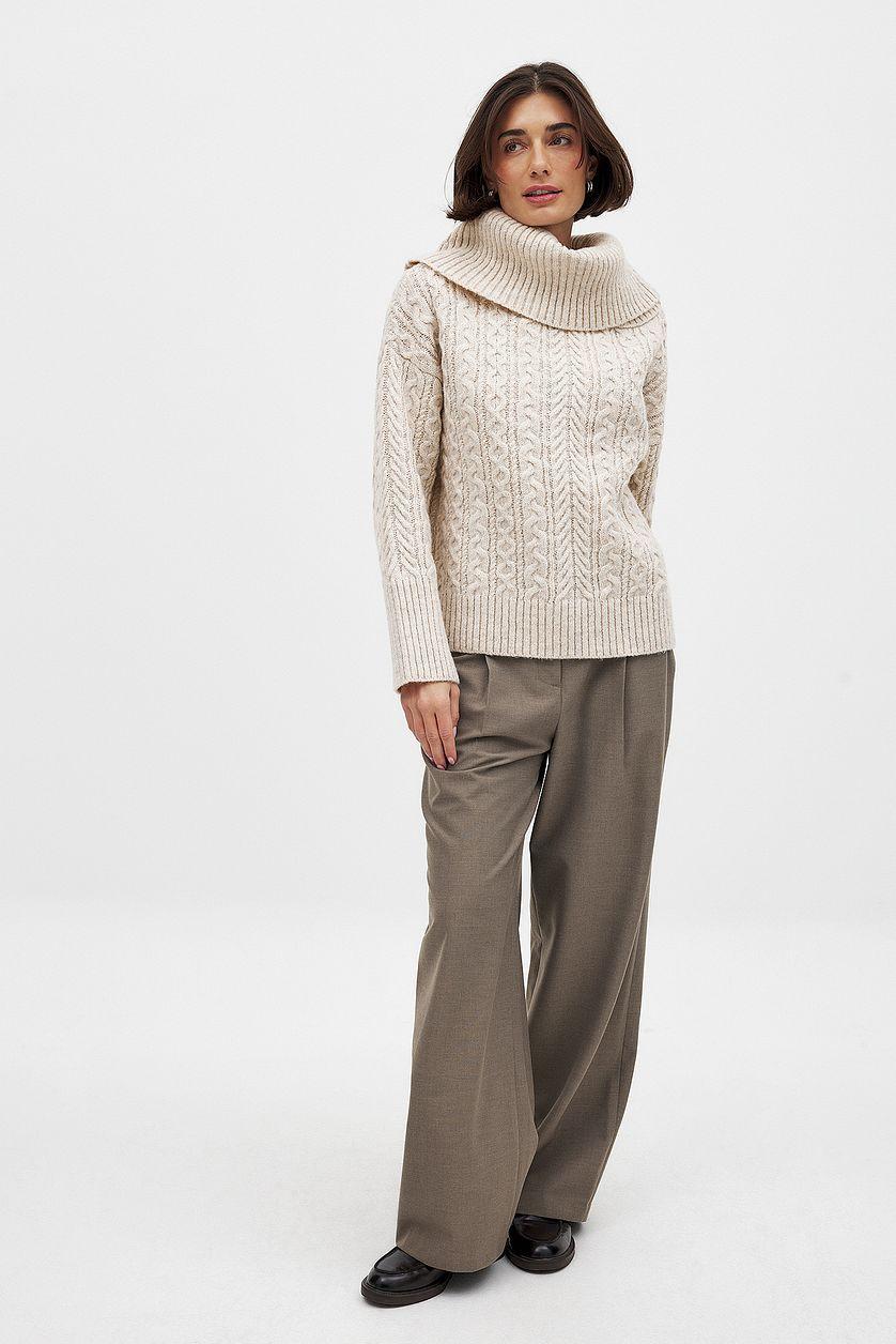 Cable Knitted Off Shoulder Sweater Product Image