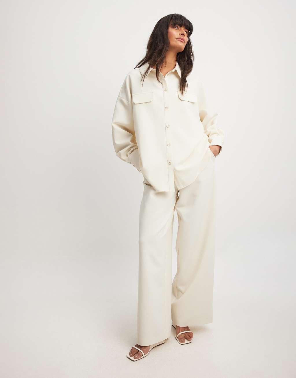 NA-KD x Laura Jade Stone linen blend oversized shirt in beige Product Image