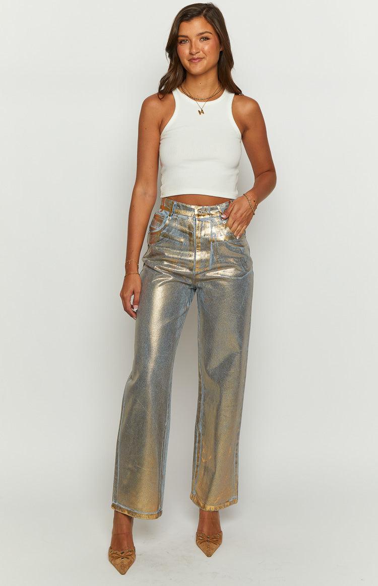Chrome Cascade Gold Metallic Jeans Product Image