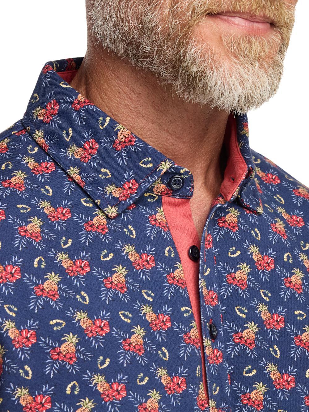 Cotton Full Button Front Polo - Navy Multi Product Image