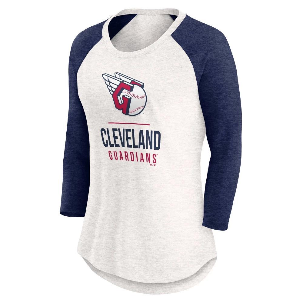 MLB Cleveland Guardians Women's White 3/4 Sleeve Fashion T-Shirt : Crew Neck, Tagless Product Image
