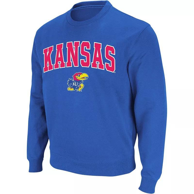 Mens Colosseum Royal Kansas Jayhawks Arch & Logo Crew Neck Sweatshirt Product Image