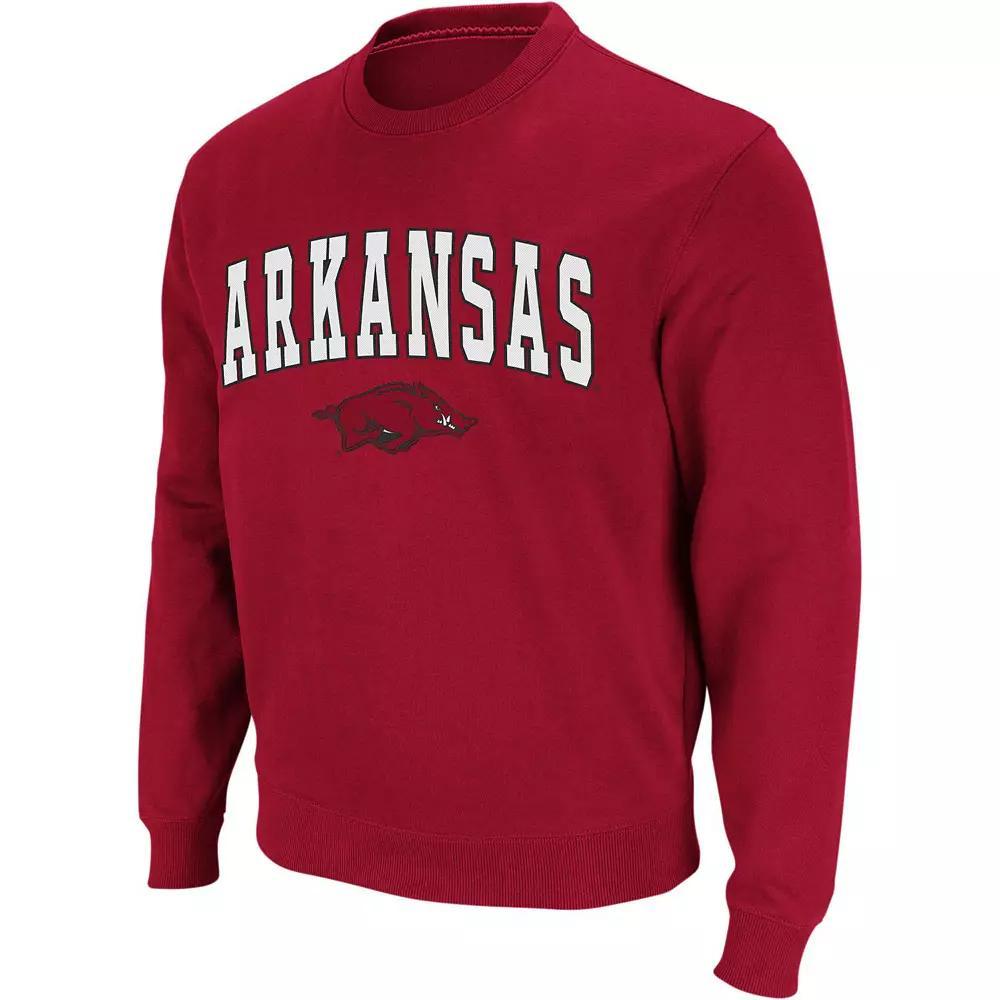 Men's Colosseum Cardinal Arkansas Razorbacks Arch & Logo Crew Neck Sweatshirt,  Product Image